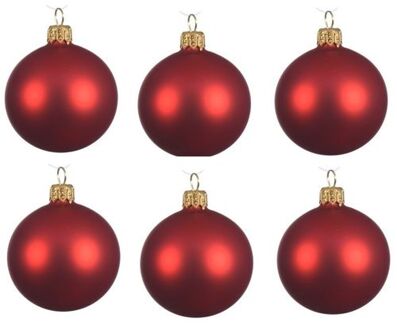 Decoris 6x Glazen kerstballen mat kerst rood 6 cm kerstboom versiering/decoratie - Kerstbal