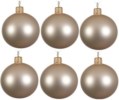 Decoris 6x Glazen kerstballen mat licht parel/champagne 8 cm kerstboom versiering/decoratie - Kerstbal Champagnekleurig