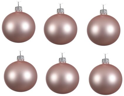 Decoris 6x Glazen kerstballen mat lichtroze 8 cm kerstboom versiering - Kerstbal