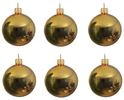 Decoris 6x Gouden glazen kerstballen 8 cm glans