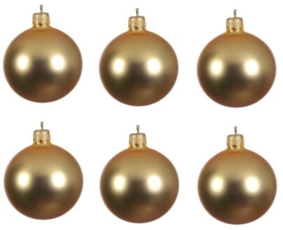 Decoris 6x Gouden glazen kerstballen 8 cm mat