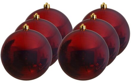 Decoris 6x Grote raam/deur/kerstboom decoratie donker rode kerstballen 20 cm glans - Kerstbal Rood