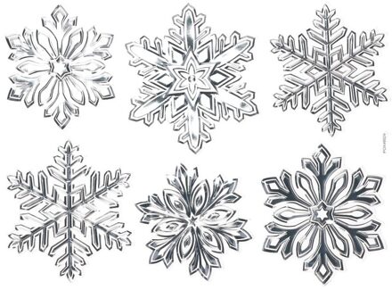 Decoris 6x Kerst decoratie raamstickers zilveren sneeuwvlokken