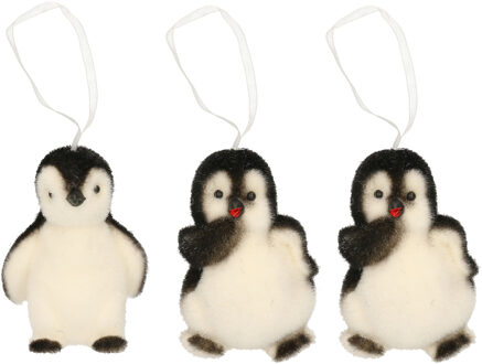 Decoris 6x Kersthangers figuurtjes pinguin 9 cm