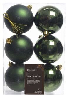 Decoris 6x Kunststof kerstballen glanzend/mat donkergroen 8 cm kerstboom versiering/decoratie - Kerstbal