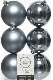 Decoris 6x Kunststof kerstballen glanzend/mat grijsblauw 8 cm kerstboom versiering/decoratie - Kerstbal