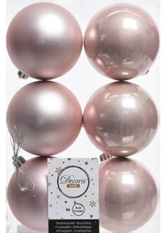 Decoris 6x Kunststof kerstballen glanzend/mat licht roze 8 cm - Kerstbal