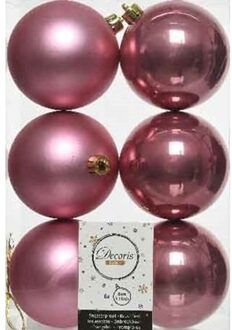 Decoris 6x Kunststof kerstballen glanzend/mat oud roze 8 cm kerstboom versiering/decoratie - Kerstbal