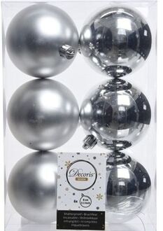 Decoris 6x Kunststof kerstballen glanzend/mat zilver 8 cm kerstboom versiering/decoratie - Kerstbal Zilverkleurig