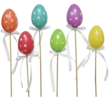 Decoris 6x Pasen deco paaseieren diverse kleuren op stokje van 30 cm Multi