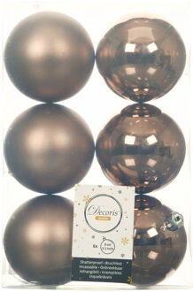 Decoris 6x Roodbruine kerstballen 8 cm glanzende/matte kunststof/plastic kerstversiering