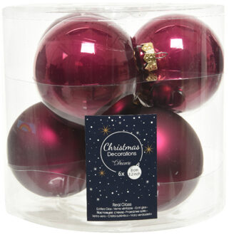 Decoris 6x stuks glazen kerstballen framboos roze (magnolia) 8 cm mat/glans - Kerstbal