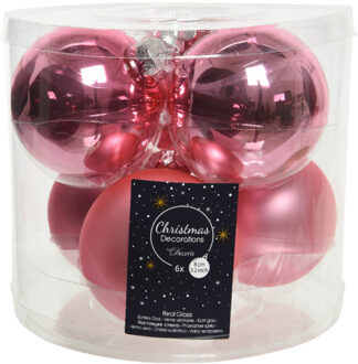 Decoris 6x stuks glazen kerstballen lippenstift roze 8 cm mat/glans