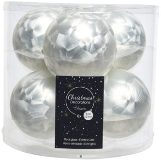 Decoris 6x stuks glazen kerstballen wit ijslak 8 cm mat/glans - Kerstbal