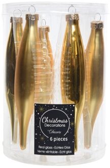 Decoris 6x stuks glazen kersthangers ijspegels kerstballen goud 15 cm