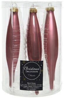 Decoris 6x stuks glazen kersthangers ijspegels kerstballen oudroze 15 cm