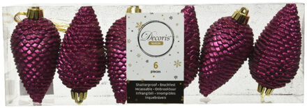 Decoris 6x stuks kunststof glitter dennenappels kersthangers framboos roze (magnolia) 8 cm - Kersthangers