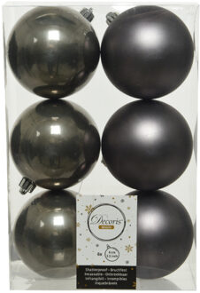 Decoris 6x stuks kunststof kerstballen antraciet (warm grey) 8 cm glans/mat - Kerstbal Grijs