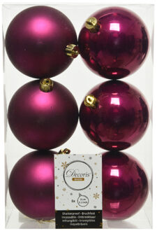 Decoris 6x stuks kunststof kerstballen framboos roze (magnolia) 8 cm glans/mat - Kerstbal