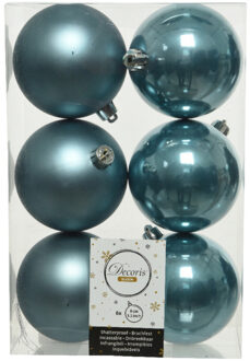 Decoris 6x stuks kunststof kerstballen ijsblauw (blue dawn) 8 cm glans/mat - Kerstbal