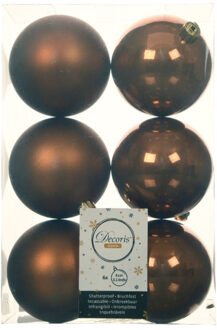 Decoris 6x stuks kunststof kerstballen kaneel bruin 8 cm glans/mat