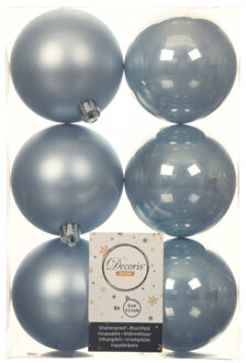 Decoris 6x stuks kunststof kerstballen lichtblauw 8 cm glans/mat - Kerstbal