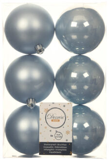 Decoris 6x stuks kunststof kerstballen lichtblauw 8 cm glans/mat