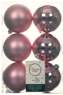 Decoris 6x stuks kunststof kerstballen lippenstift roze 8 cm glans/mat