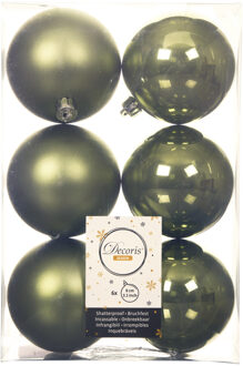 Decoris 6x stuks kunststof kerstballen mos groen 8 cm glans/mat - Kerstbal