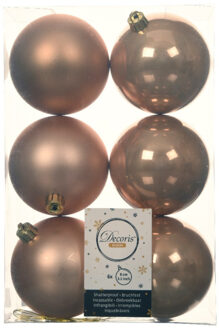 Decoris 6x stuks kunststof kerstballen toffee bruin 8 cm glans/mat