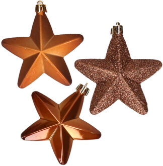 Decoris 6x stuks kunststof sterren kersthangers bruin 7 cm