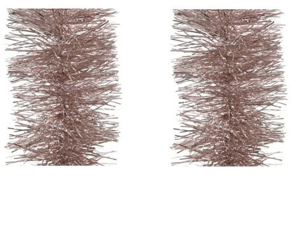 Decoris 6x stuks lichtroze kerstslingers 10 cm breed x 270 cm kerstboomversiering