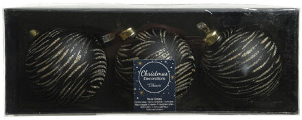 Decoris 6x stuks luxe glazen kerstballen brass zwart met goud 8 cm