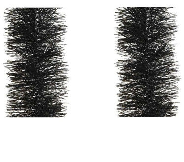 Decoris 6x stuks zwarte kerstslingers 10 cm breed x 270 cm kerstboomversiering