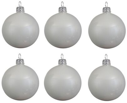 Decoris 6x Winter witte glazen kerstballen 6 cm glans