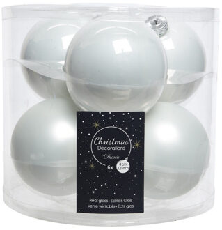 Decoris 6x Winter witte glazen kerstballen 8 cm glans en mat