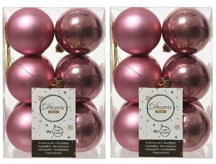 Decoris 72x Kunststof kerstballen glanzend/mat oud roze 6 cm kerstboom versiering/decoratie - Kerstbal