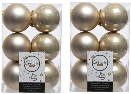 Decoris 72x Licht parel/champagne kerstballen 6 cm kunststof mat/glans