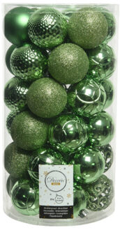 Decoris 74x stuks kunststof kerstballen groen 6 cm glans/mat/glitter mix