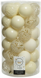 Decoris 74x stuks kunststof kerstballen wol wit 6 cm glans/mat/glitter mix