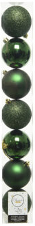 Decoris 7x stuks kunststof kerstballen donkergroen (pine) 8 cm glans/mat/glitter - Kerstbal