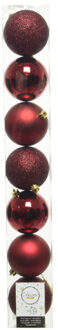 Decoris 7x stuks kunststof kerstballen donkerrood (oxblood) 8 cm glans/mat/glitter - Kerstbal