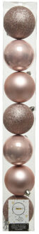 Decoris 7x stuks kunststof kerstballen lichtroze (blush) 8 cm glans/mat/glitter