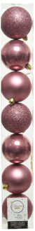 Decoris 7x stuks kunststof kerstballen oudroze (velvet) 8 cm glans/mat/glitter
