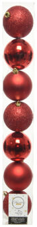 Decoris 7x stuks kunststof kerstballen rood 8 cm glans/mat/glitter