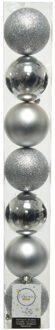 Decoris 7x stuks kunststof kerstballen zilver 8 cm glans/mat/glitter