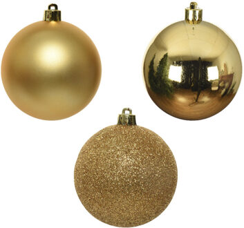 Decoris 7x stuks kunststof/plastic kerstballen goud 8 cm mix