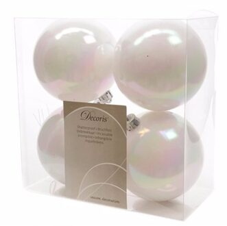 Decoris 8-delige kerstballen set 10 cm parelmoer wit - Kerstbal