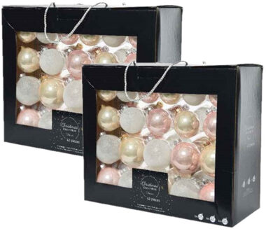 Decoris 84x stuks glazen kerstballen lichtroze (blush)/parel/wit 5-6-7 cm - Kerstbal Multikleur