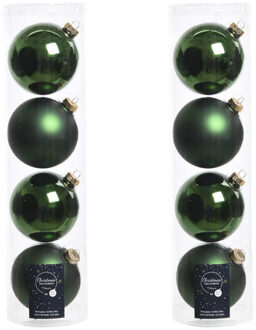 Decoris 8x Donkergroene glazen kerstballen 10 cm glans en mat - Kerstbal